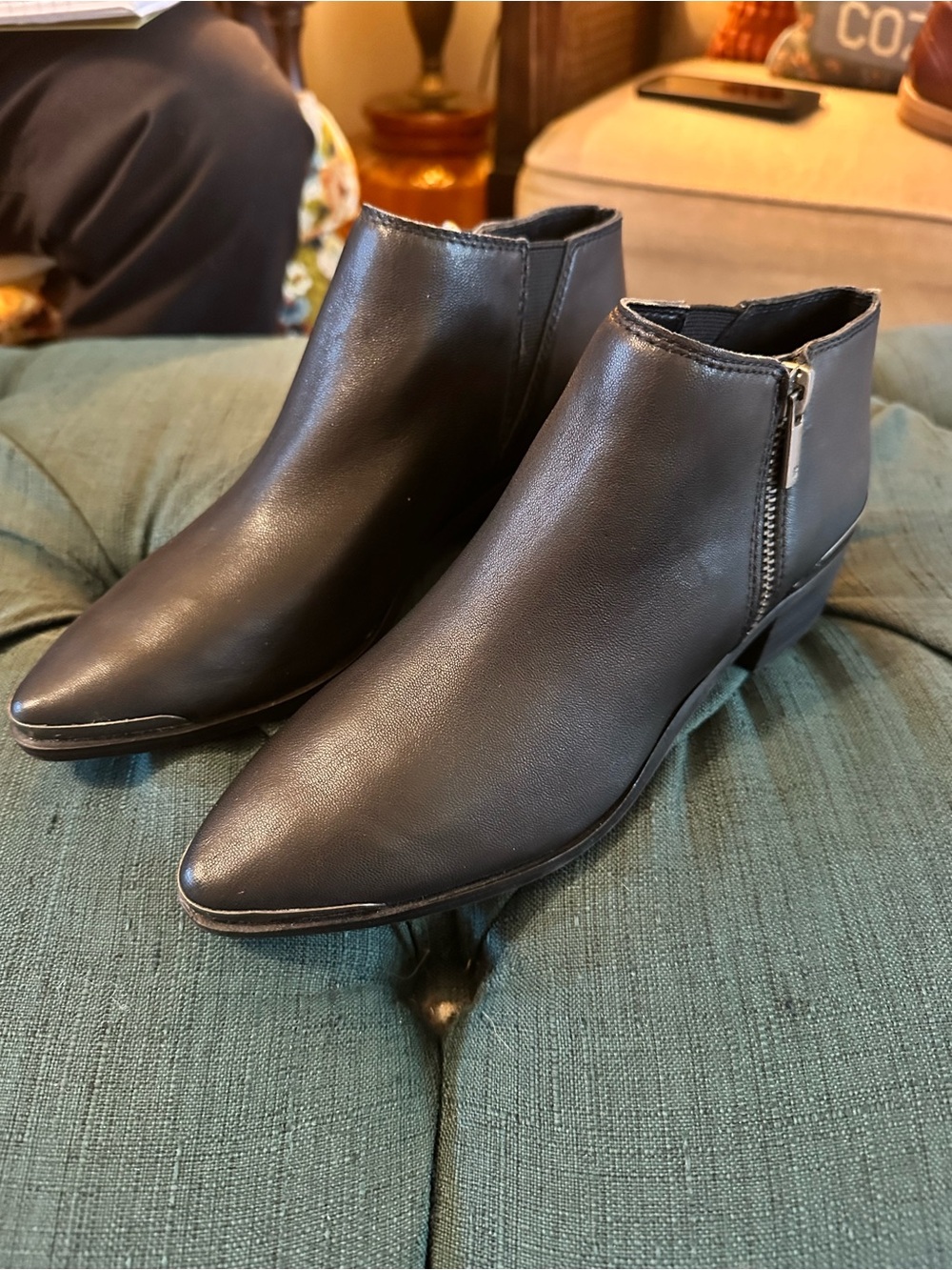 Lucky Brand Black Pointed Leather Ankle Booties